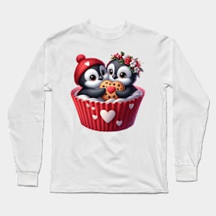 Valentine Penguin Couple In A Cupcake Long Sleeve T-Shirt